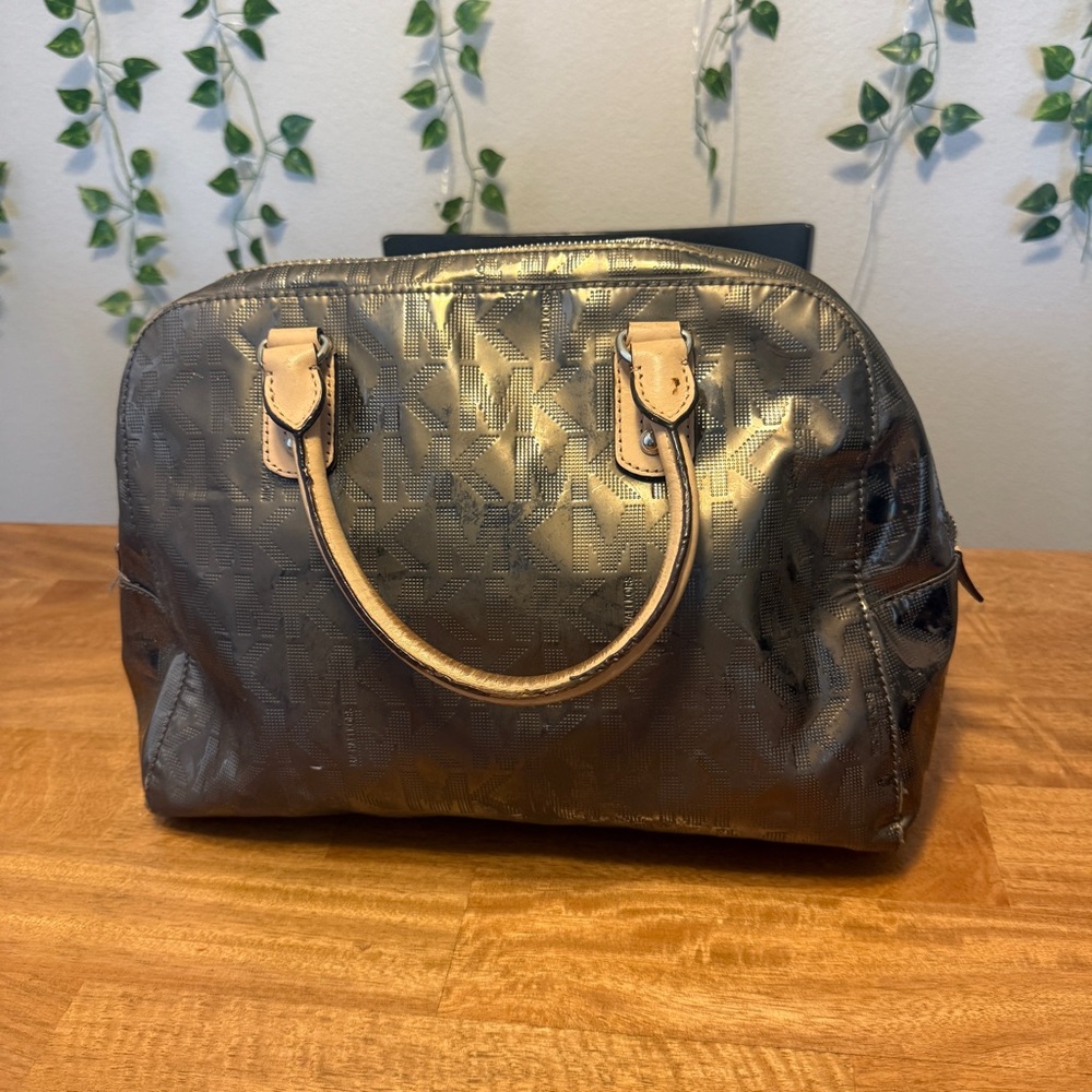 Michael Kors Shiny metallic and Tan Satchel